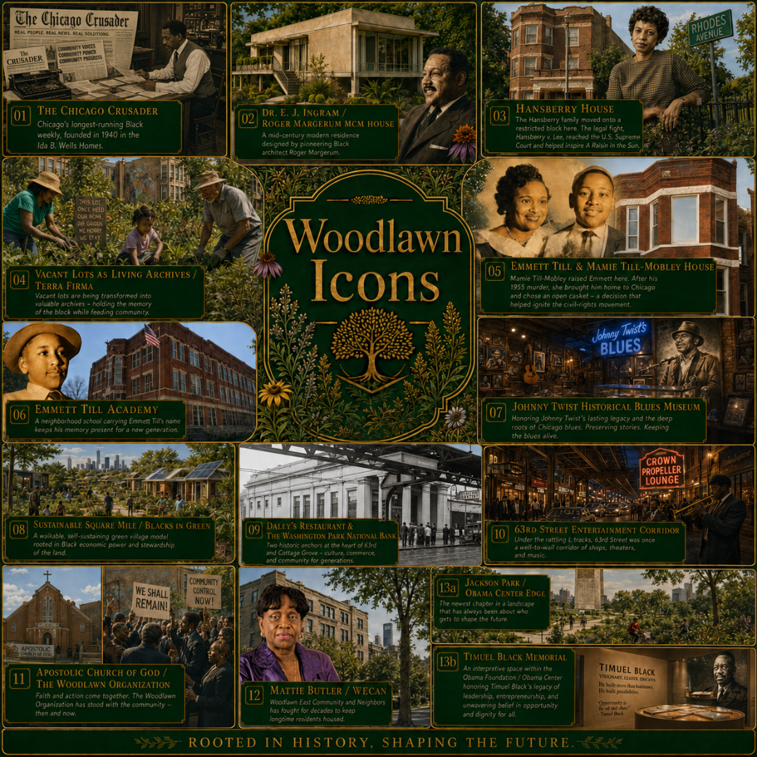 Illustrated map of Woodlawn's historic sites